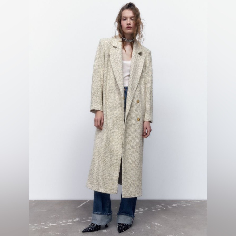 ZARA MAXI HERRINGBONE LONG COAT sz XS $169.00